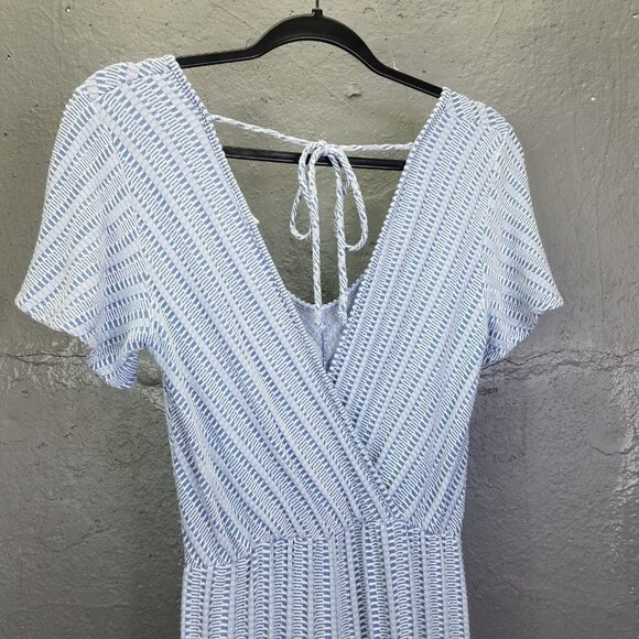 CAUTION TO THE WIND Anthropologie Jumpsuit Women's S Blue White Stripe Open Back - Picture 9 of 16